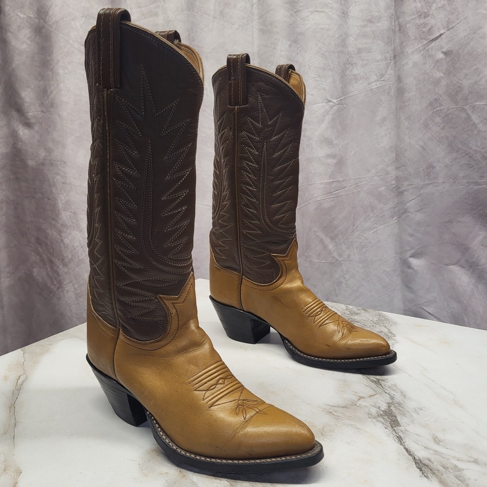 Vintage Tony Lama Classic Western Cowboy Boots Tan/Brown Women's Size 6 A Narrow